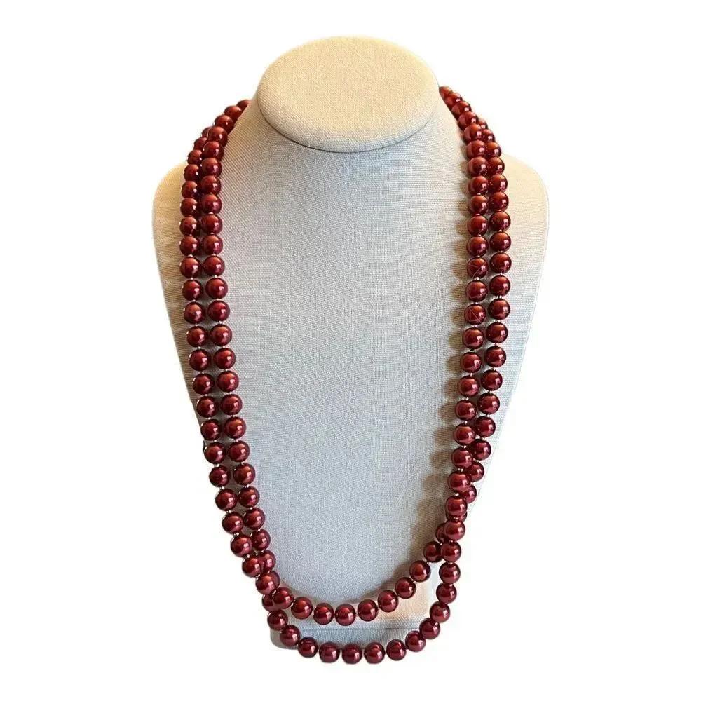Charter Club Gold-Tone Imitation Pearl Long Strand Necklace Red New